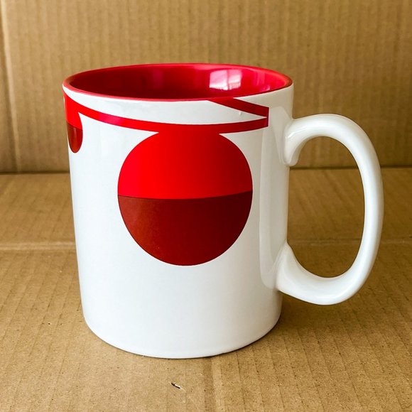 Starbucks Coffee Big White Mug Christmas Holiday Ornaments Balls 2012 Red Inside - Picture 1 of 12